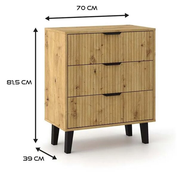 Komoda z 3 szufladami na nóżkach dąb artisan N4-W15