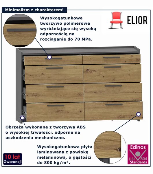 Minimalistyczna komoda z 8 szufladami dąb artisan + antracyt S7-L91