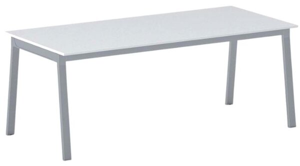 Stół konferencyjny do biura PRIMO BASIC, 200x90 cm, szaro-srebrna podstawa, biały