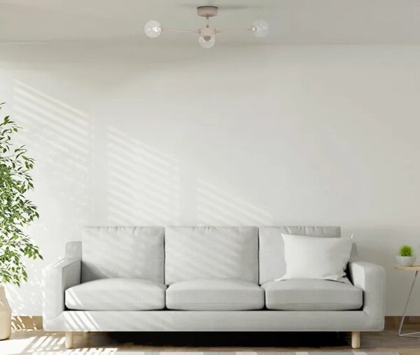 Sufitowa lampa z trzema kloszami transparentno-beżowa P6-W98