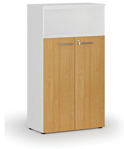 Szafa biurowa kombinowana PRIMO WHITE, drzwi na 3 poziomach, 800 x 420 x 1434 mm, biały/buk