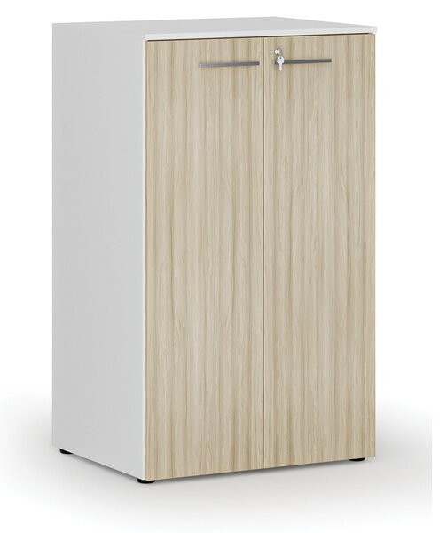 Szafa biurowa z drzwiami PRIMO WHITE, 3 półki, 800 x 640 x 1335 mm, biały/dąb naturalny