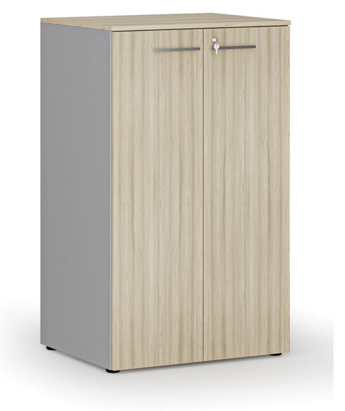 Szafa biurowa z drzwiami PRIMO GRAY, 3 półki, 800 x 640 x 1335 mm, szary/dąb naturalny