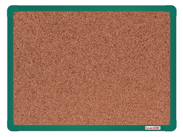 Tablica korkowa BoardOK w ramie aluminiowej, 600 x 450 mm, zielona rama