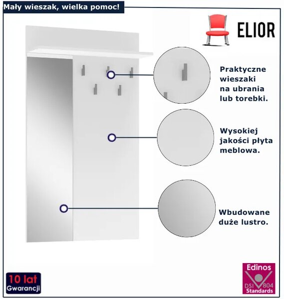 Wieszak minimalistyczny ścienny z lustrem biały H9-G26