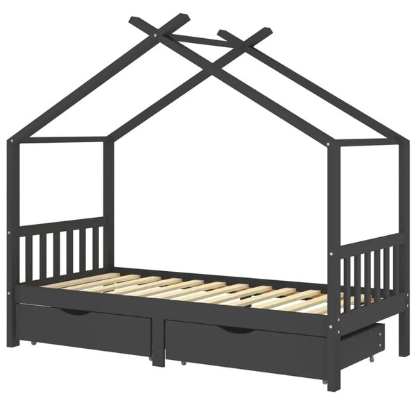 Szare łóżko dziecięce z 2 szufladami 90x200 cm H6-P21