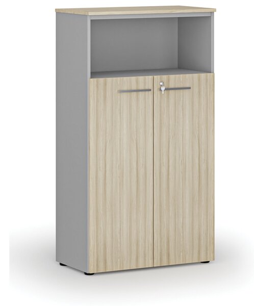 Szafa biurowa kombinowana PRIMO GRAY, drzwi na 3 poziomach, 800 x 420 x 1434 mm, szary/dąb naturalny