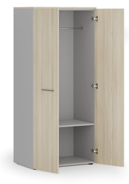 Szafa ubraniowa biurowa PRIMO GRAY, 1 półka, drążek do szafy, 800 x 500 x 1781 mm, szary/dąb naturalny