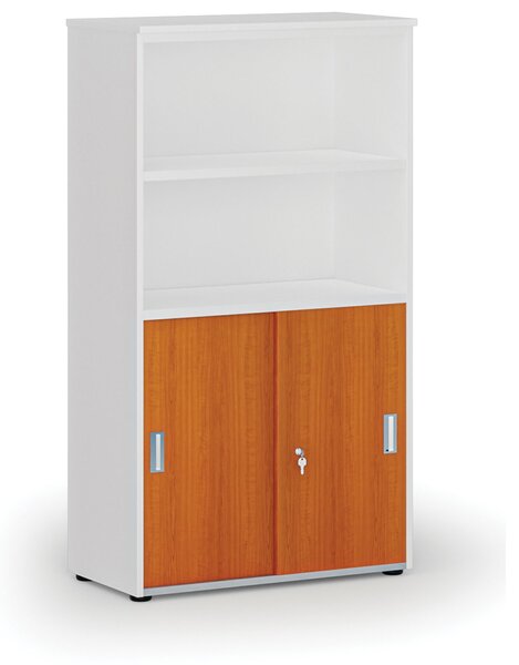 Szafa biurowa kombinowana PRIMO WHITE, drzwi przesuwne na 2 poziomach, 800 x 420 x 1434 mm, biały/wiśnia
