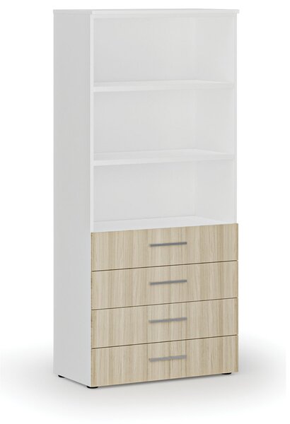 Szafa biurowa z szufladami PRIMO WHITE, 800 x 420 x 1781 mm, biały/dąb ex