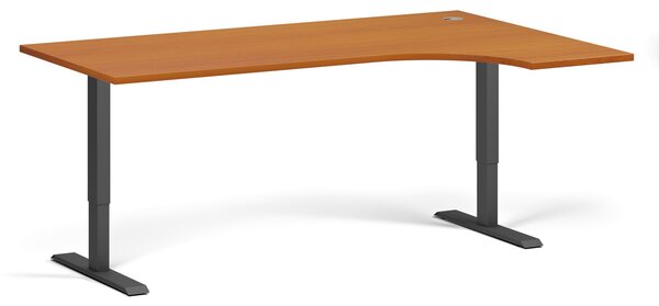 Narożne biurko z regulacją wysokości, 180x120 cm, 1 silnik, L/P, szara podstawa, czereśnia