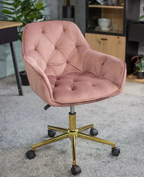 Pikowane różowe obrotowe krzesło w stylu glamour P4-T19