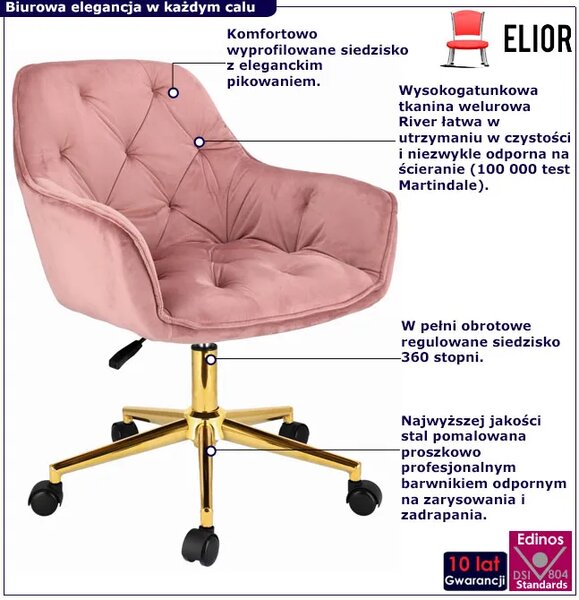 Pikowane różowe obrotowe krzesło w stylu glamour P4-T19