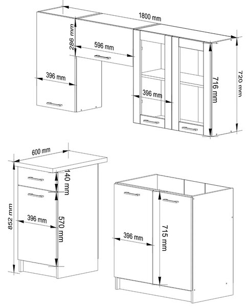 Komplet białych mebli kuchennych z witryną 180 cm D2-P80