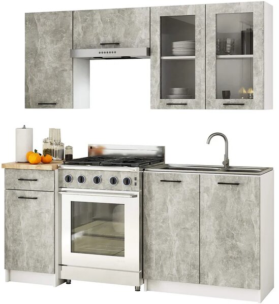Komplet mebli kuchennych beton z witryną 180 cm L8-M09