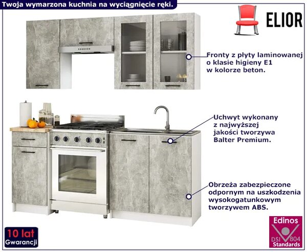 Komplet mebli kuchennych beton z witryną 180 cm L8-M09
