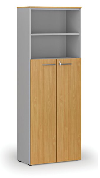 Szafa biurowa kombinowana PRIMA GRAY, drzwi na 4 poziomach, 800 x 420 x 2128 mm, szary/buk