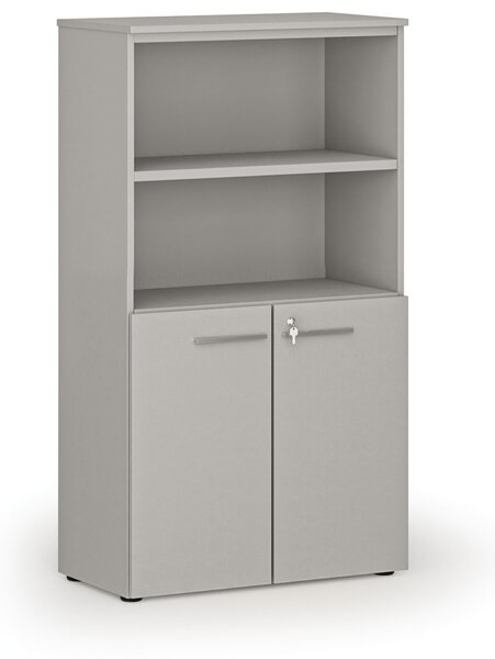 Szafa biurowa kombinowana PRIMO GRAY, drzwi na 2 poziomach, 800 x 420 x 1434 mm, szary