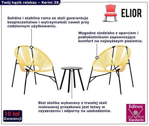 Zestaw czarno-żółtych krzeseł ogrodowych K1-H87