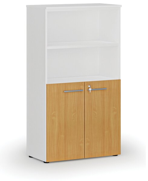 Szafa biurowa kombinowana PRIMO WHITE, drzwi na 2 poziomach, 800 x 420 x 1434 mm, biały/buk