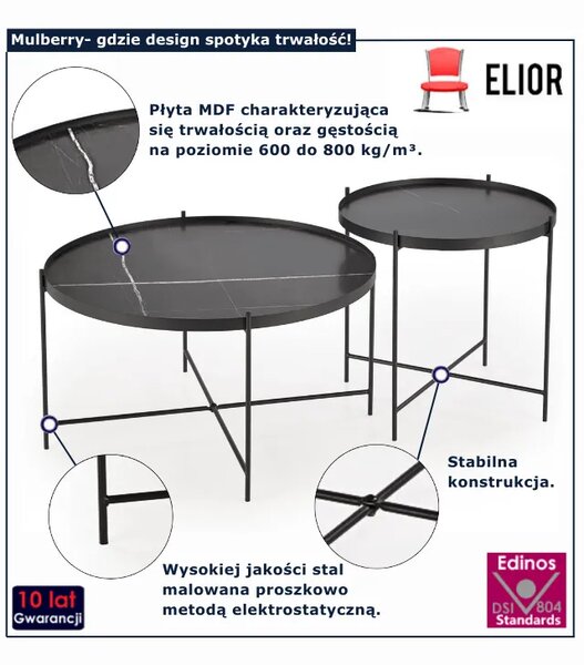 Komplet czarnych okrągłych stolików kawowych - B6-E26