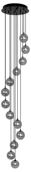 Długa grafitowa lampa z wiszącymi szklanymi kloszami W0-R44