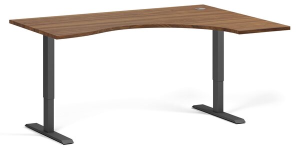 Ergonomiczne biurko z regulacją wysokości, 160x120 cm, 1 silnik, L/P, czarna podstawa, orzech
