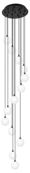 Lampa z wiszącymi szklanymi kloszami biała długa H1-M86