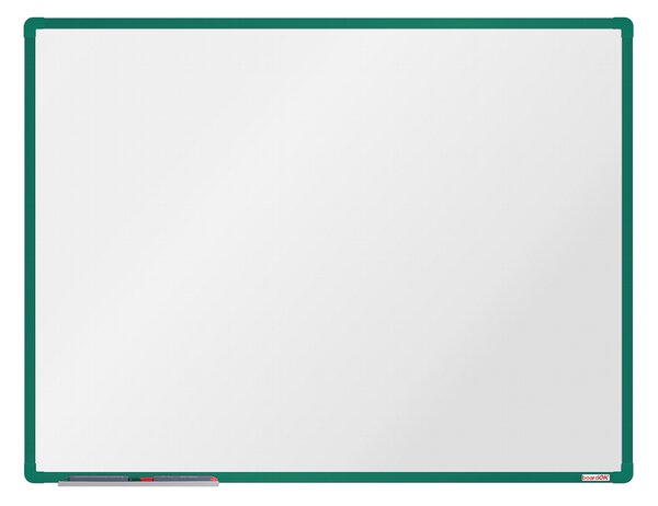 Biała magnetyczna tablica do pisania boardOK 1200 x 900 mm, zielona rama