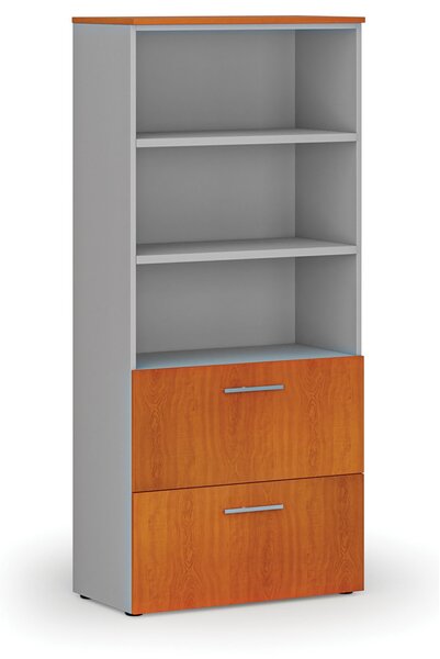 Szafa z szufladami na teczki zawieszkowe PRIMO GRAY, 800 x 420 x 1781 mm, szary/wiśnia