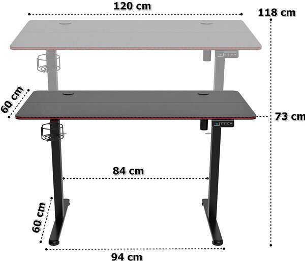 Czarne biurko regulowane elektrycznie z LED RGB G0-N74