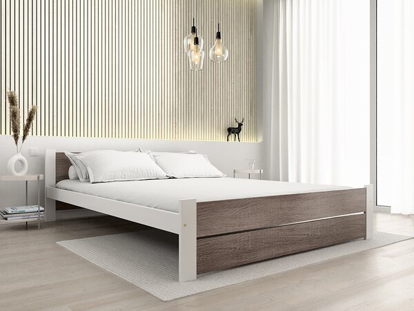 Łóżko IKAROS DOUBLE 160 x 200 cm, biały/dąb truflowy Stelaż: Ze stelażem listwowym rolowanym elastycznym, Materac: Bez materaca