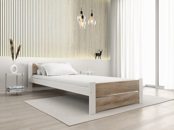 Łóżko IKAROS DOUBLE 90 x 200 cm, biały/dąb sonoma Stelaż: Ze stelażem listwowym rolowanym, Materac: Bez materaca