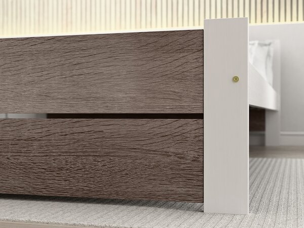 Łóżko IKAROS DOUBLE 160 x 200 cm, biały/dąb truflowy Stelaż: Ze stelażem listwowym rolowanym elastycznym, Materac: Bez materaca