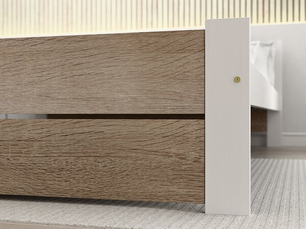 Łóżko IKAROS DOUBLE 90 x 200 cm, biały/dąb sonoma Stelaż: Ze stelażem listwowym rolowanym, Materac: Bez materaca