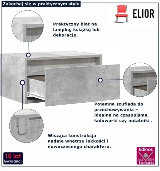 Szafka nocna wiesząca szarość betonu C8-R55