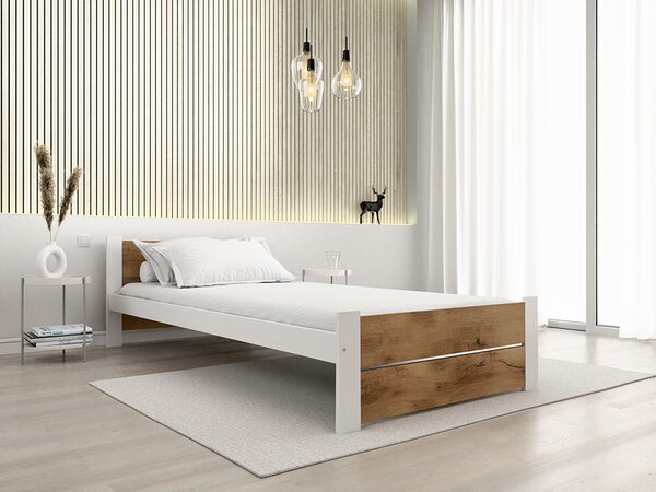 Łóżko IKAROS DOUBLE 90 x 200 cm, dąb artisan/biały Stelaż: Ze stelażem listwowym rolowanym elastycznym, Materac: Bez materaca