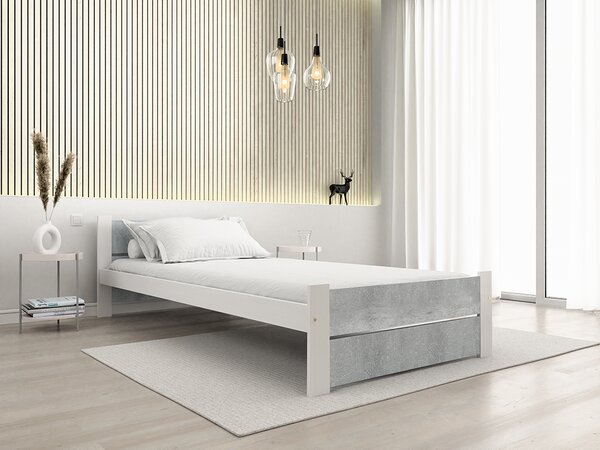 Łóżko IKAROS DOUBLE 90 x 200 cm, beton/biała Stelaż: Ze stelażem listwowym rolowanym elastycznym, Materac: Bez materaca