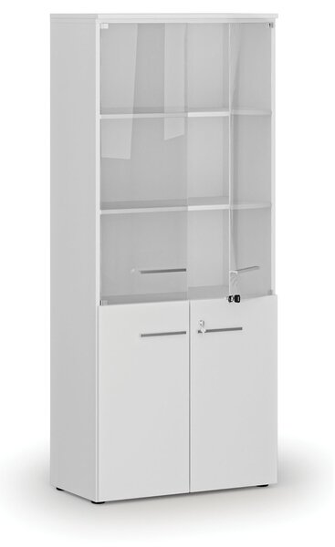 Szafa biurowa kombinowana PRIMO WHITE z drzwiami drewnianymi i szklanymi, 800 x 420 x 1781 mm, biały