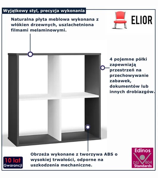 Regał kostka z 4 półkami antracyt + biały F6-T36