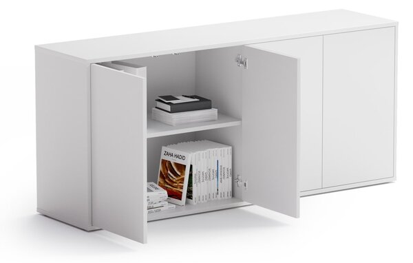 Komoda biurowa BLOCK, 1600 × 400 × 710 mm, 4 drzwi, biały