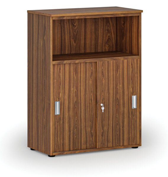 Szafa biurowa kombinowana z drzwiami przesuwnymi PRIMO WOOD, 800 x 420 x 1087 mm, orzech