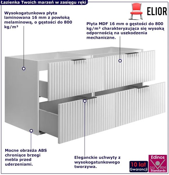 Ryflowana biała szafka do łazienki 120 cm G3-D48