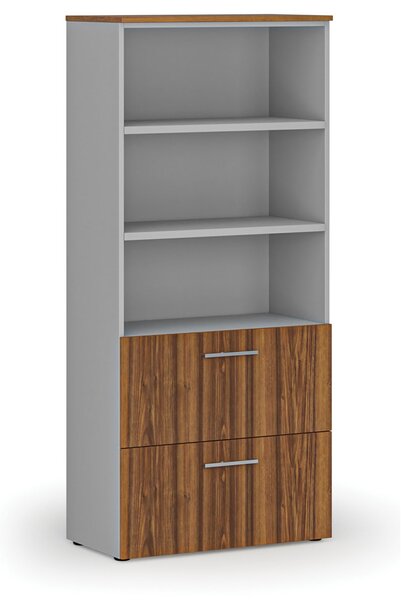 Szafa z szufladami na teczki zawieszkowe PRIMO GRAY, 800 x 420 x 1781 mm, szary/orzech