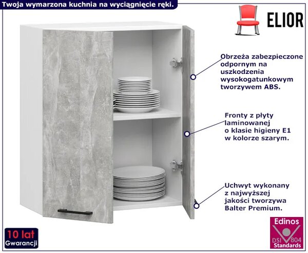 Dwudrzwiowa szafka kuchenna z półkami w kolorze betonu 80 cm A9-H03