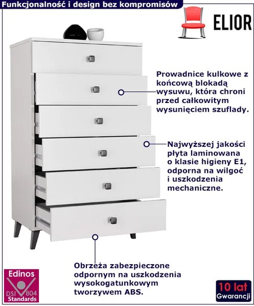 Biała komoda z szufladami na nóżkach B1-G27