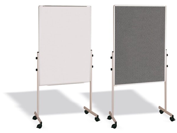 Mobilna tablica suchościeralna, biała magnetyczna/szara tkanina, 700 x 1200 mm
