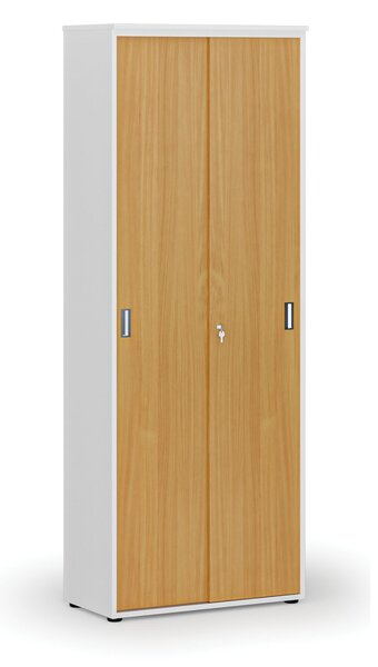 Szafa biurowa z drzwiami przesuwnymi PRIMO WHITE, 800 x 420 x 2128 mm, biały/buk