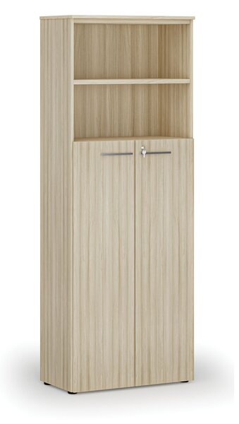 Szafa biurowa kombinowana PRIMA WOOD, drzwi na 4 poziomach, 800 x 420 x 2128 mm, dąb naturalny