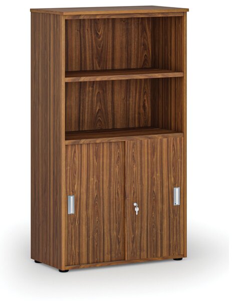 Szafa biurowa kombinowana PRIMO WOOD, drzwi przesuwne na 2 poziomach, 800 x 420 x 1434 mm, orzech